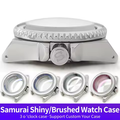 Stainless Steel Samurai Shiny Silver Watch Case SKX MOD NH35 NH34 With 3'O Clock Crown Chapter Ring 