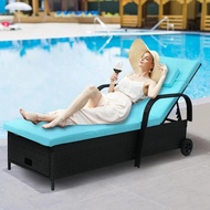 Outdoor Wicker Chaise Lounge Chair Set Of 2 W/storage, Rattan Patio Pool Lounger With Adjustable Bac