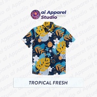KEMEJA Premium Short Sleeve Adult Shirt - Ai Apparel Studio x HMSTR - Tropical Fresh