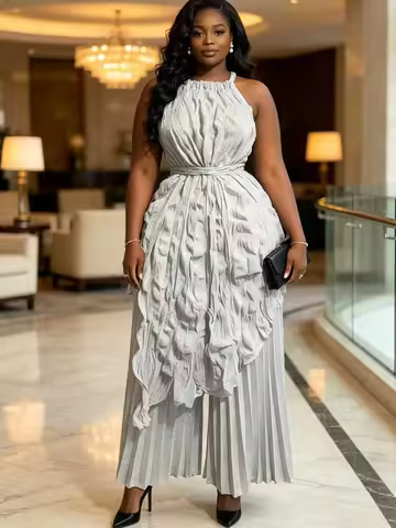 Evening Dress Dashiki Robe Africaine Miyake Pleated African Dresses Clothes for Woman Church Nigeria