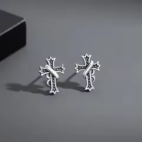 Retro Black Cross Earings for Men Women Punk Gothic Rock Hiphop Zinc Alloy Earings Designer Jewelry 