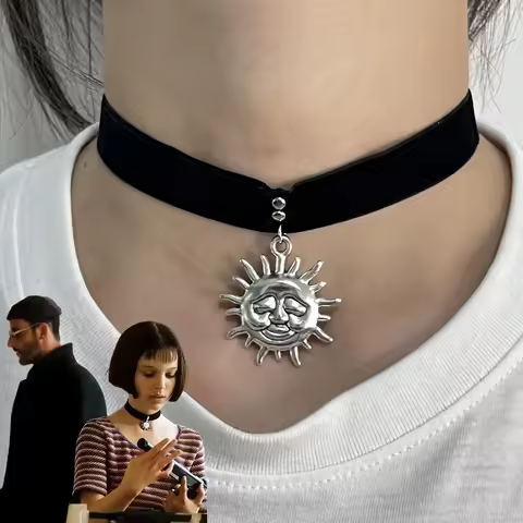 Movie Leon: The Professional Matilda Cosplay Necklace Sun Pendant Black Rope Choker Chain Jewelry Ac