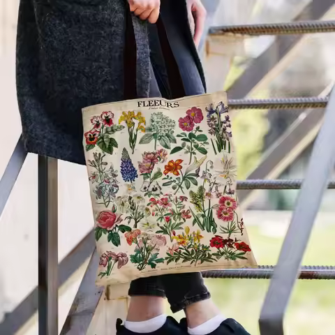 Classic Botanical Atlas Print Polyester Tote Bag ,Durable Reusable Shopping Bag for Women, High-Qual