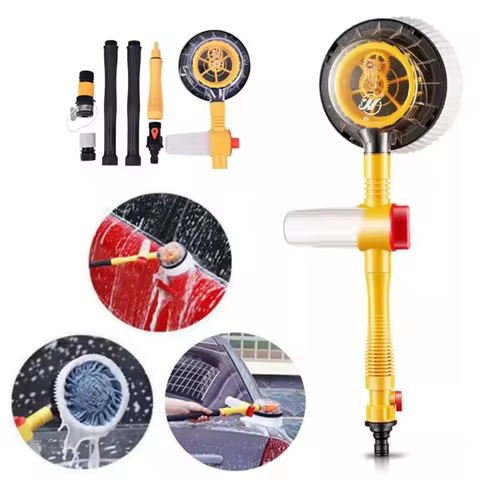 Auto Rotating Car Wash Brush Kit - 360° Spin Long Handle Pressure Washer Mop with Hose Nozzle for Ca