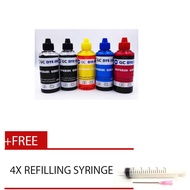 Refill Ink 100ml for Canon Inkjet Printer Set of 5 (Multicolor)+free 4x syringe