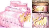 ==YvH==EuraStar 絲光粉紅 雙人鋪棉床包兩用被4件組 絲緞緹花+純棉車花 全鋪棉