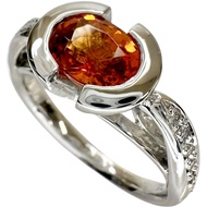 11號錳鋁榴石戒指，鑲嵌1.74克拉錳鋁榴石和0.09克拉鑽石，K18WG白K金，6.0克，女士款 [二手]