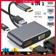 【Ready Stock 24H 】4 IN 1 HUB USB C To HDMI 4K VGA Adapter USB 3.0 Type C USB-C to VGA HDMI Video Ada
