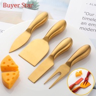 4Pcs/set Gold Cheese server set Stainless steel cutlery Butter Cutter knife table ware  forks metal food cake shovel tool