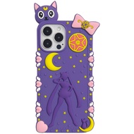 เคสสำหรับ iPhone 12 13 14 15 Pro Max 3D การ์ตูนน่ารักสีม่วง Luna Cat Sailor Moon เคสเคสสำหรับไอโฟน11