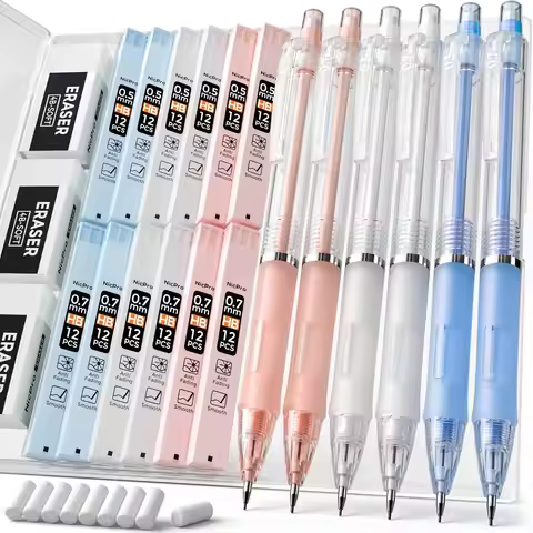 23PCS Pastel Mechanical Pencil Set with Case, 0.5 & 0.7 mm, HB Lead Refills, Erasers for Writing and