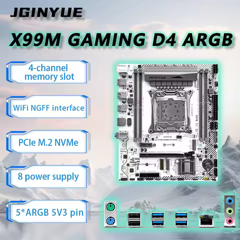JGINYUE X99 Motherboard LGA2011-3 M-ATX Support Xeon E5 V3 V4 CPU DDR4 ECC RAM X99M GAMING D4 ARGB