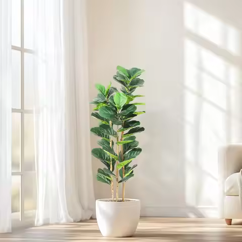 5/6/7 FT Artificial Fiddle Leaf Fig Tree with Pot Faux Trees with Artificial Plants Fiddle Leaves Gr