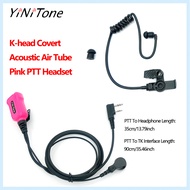 YiNiTone EAP-2P 2 Pin Covert Acoustic Air Tube Walkie Talkie Earpiece Headset Mic with Pink PTT For 
