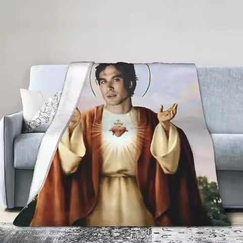 Damon Salvatore The Vampire Diaries Blanket Flannel Winter Ian Somerhalder Breathable Warm Throw Bla