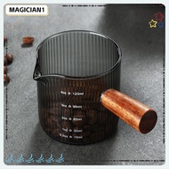 MAGICIAN1 Espresso Cup, Vertical Grain Gray Milk Cup, Easy to Clean Glass with Wood Handle High Quality Measuring Cup Milk Espresso Shot
