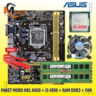 Paket Mainboard Mobo Intel H81 LGA 1150 DDR3 + Processor Core i5 4590 + Fan