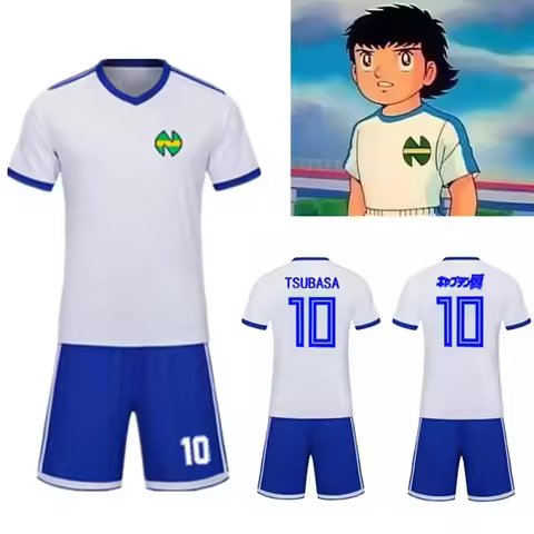 Captain Tsubasa Nankatsu School Football Jersey Sets No.10 Tsubasa Ozora Cosplay White Soccer Top Te