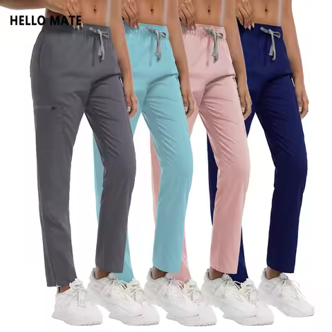 Lab Work Pants High Waist Clinic Workwear Pants Solid Colors Men Women's Trouser Pockets Pants Medic