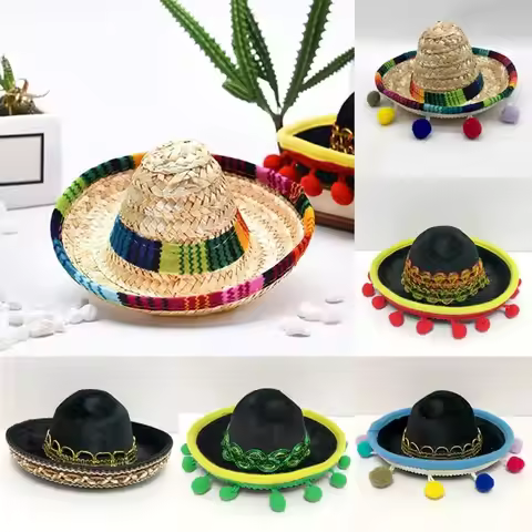 Cute DIY Mexican Mini Hat Straw with Hoop Funny Hats Sombrero Hat Party Decoration