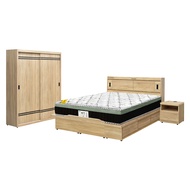 [特價]IHouse-品田 房間5件組(床頭箱、收納抽屜+掀床底、床墊、床頭櫃、衣櫃) 雙大6尺梧桐