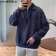 Sweater Polo Long Sleeve Men Quarter Zip Baju Lelaki Polo Korean Style Collar Polo Baju Lengan Panja