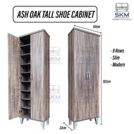 | SKModernFurniture | Tall 2 Door Shoe Cabinet Slim Design Modern Ash Oak with Legs 9 rows