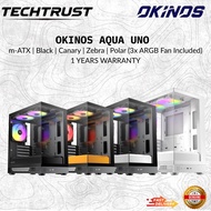 OKINOS Aqua Uno Black / Canary / Zebra / Polar (3x ARGB Fan Included ) mATX Casing (1 Year Warranty)