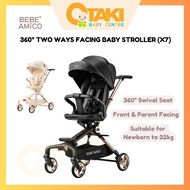 Bebe Amico X7 Premium Two Ways Facing Baby Stroller 360° Swivel Seat with Sun Canopy