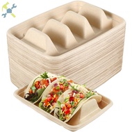 50Pcs Taco Plates Reusable 3 Compartments Taco Serving Plates Stackable Taco Tray Holder No Mess Tac
