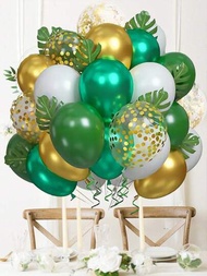 40 件綠色派對氣球套件,包括霧面深綠色、白色、金屬綠色、多色五彩紙屑乳膠氣球和棕櫚葉,非常適合叢林、野生動物、恐龍、生日派對裝飾