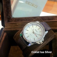 JAM TANGAN PRIA KULIT SEIKO TANGGAL HARI AKTIF FREE BOX