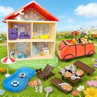 New Bluey Bluey Bluey Toys Family Play House Big House Beach Bakery Pizza Stall Scene Doll Full Set 