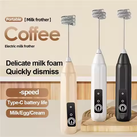 BOX Cordless Electric Milk Frother Hand Mixer Whisk, USB 3 Speeds Handheld Milk Foamer for Coffee Ca