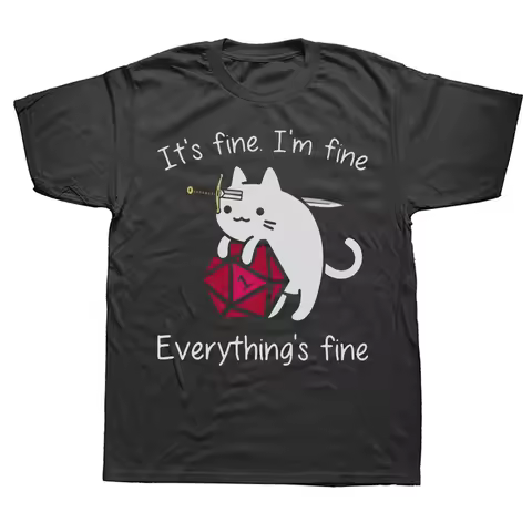 It's Fine I'm Fine DND Streetwear Dungeon Dragon T Shirt Tops Tees Dnd Dragon Dice Rpg T-Shirt Men C