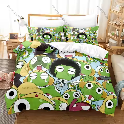 Personality Classic Anime Keroro Frog Bedding Set New Duvet Cover Pillowcase Japanese Manga Fans Gif