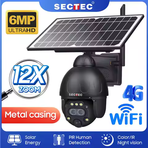 SECTEC 12X 8W ZOOM IP67 Solar Battery PTZ Solar CCTV Cameras Wifi Wireless Outdoor Surveillance 4G S