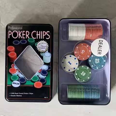 100pcs Texas Poker Chips with Tin Box Professional Card Game Counting Blackjack Bingo Token Casino P