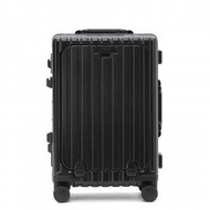 （黑色）前開口 18吋 行李箱 鋁框 萬向輪 旅行箱 登機箱 多功能 杯架手提 喼 行旅箱