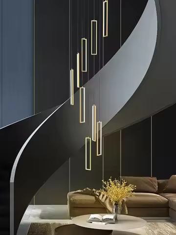 Modern Square Staircase Chandelier Hanging Light Ceiling Lamps Pendant Light For Loft Villa Exhibiti