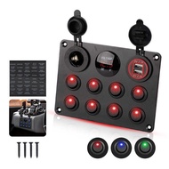 12-24V Switch Panel Dual USB Charger Waterproof Digital Switch Dual Port Socket Combination LED