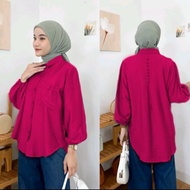 Vella Top Blouse Baju Kemeja Wanita Kekinian Kemeja Oversize Lengan Panjang Full Kancing Rayon Premi
