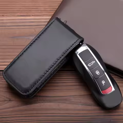 Leather Car Key Case Cover Key Bag Shell Protector For Cayenne Panamera Macan Boxster Cayman 718 911