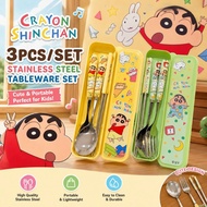 3pcs/set Cute Crayon Shin-chan Portable Stainless Steel Tableware Fork Spoon Chopstisk Dining Utensi