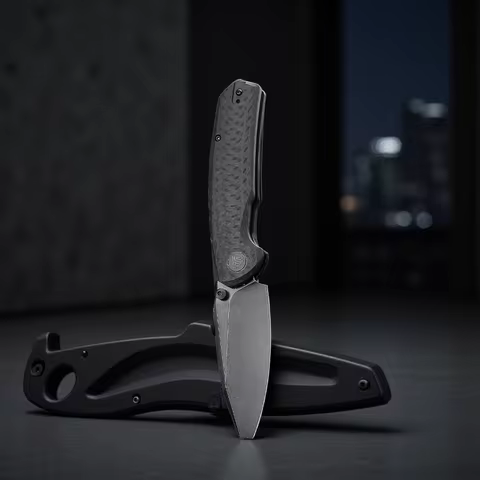 TRIVISA EDC Folding Knife, 3.34" 14C28N Blade, Carbon Fiber Style G10 Handle, Hornet-CG