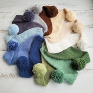 新生兒睡帽絨球、針織拍照道具、嬰兒帽