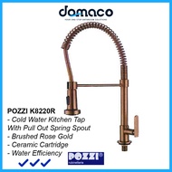 Pozzi K8220R Brushed Rose Gold Pull Out Spring Spout Kitchen Sink Tap