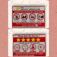 [PHV & Taxi Essential]🔴 Waterproof Vinyi Sticker No Eating, Drinking, Smoking 5 Stars Rating Tips(FO