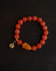 9mm天然原礦南紅笑佛 蜜蠟貔貅復古錢幣吊墜設計單圈手持手串s