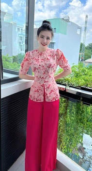 đồ lam đi chùa/ bộ bà ba lụa mengo hoa tay búp ngọc trai